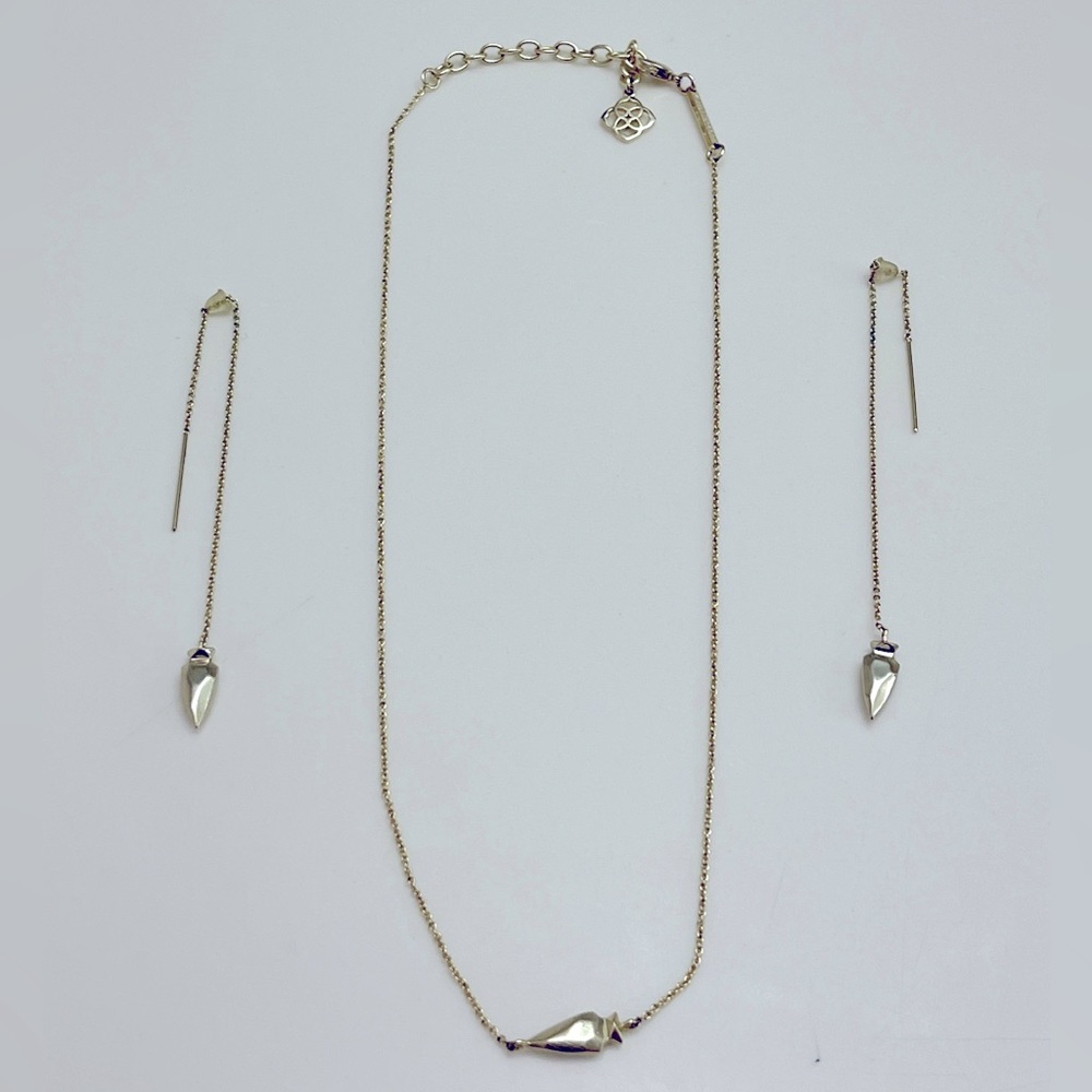 Gold Kendra Scott arrow necklace and earring set